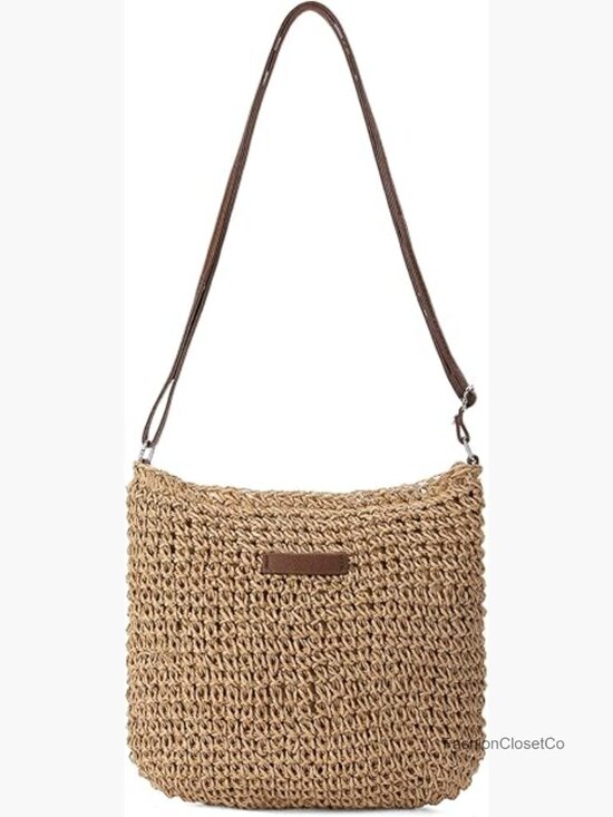 Handbags - Straw Beach Bag Small Woven Crossbody Summer Mesh Hollow Purse Shoulder Bag